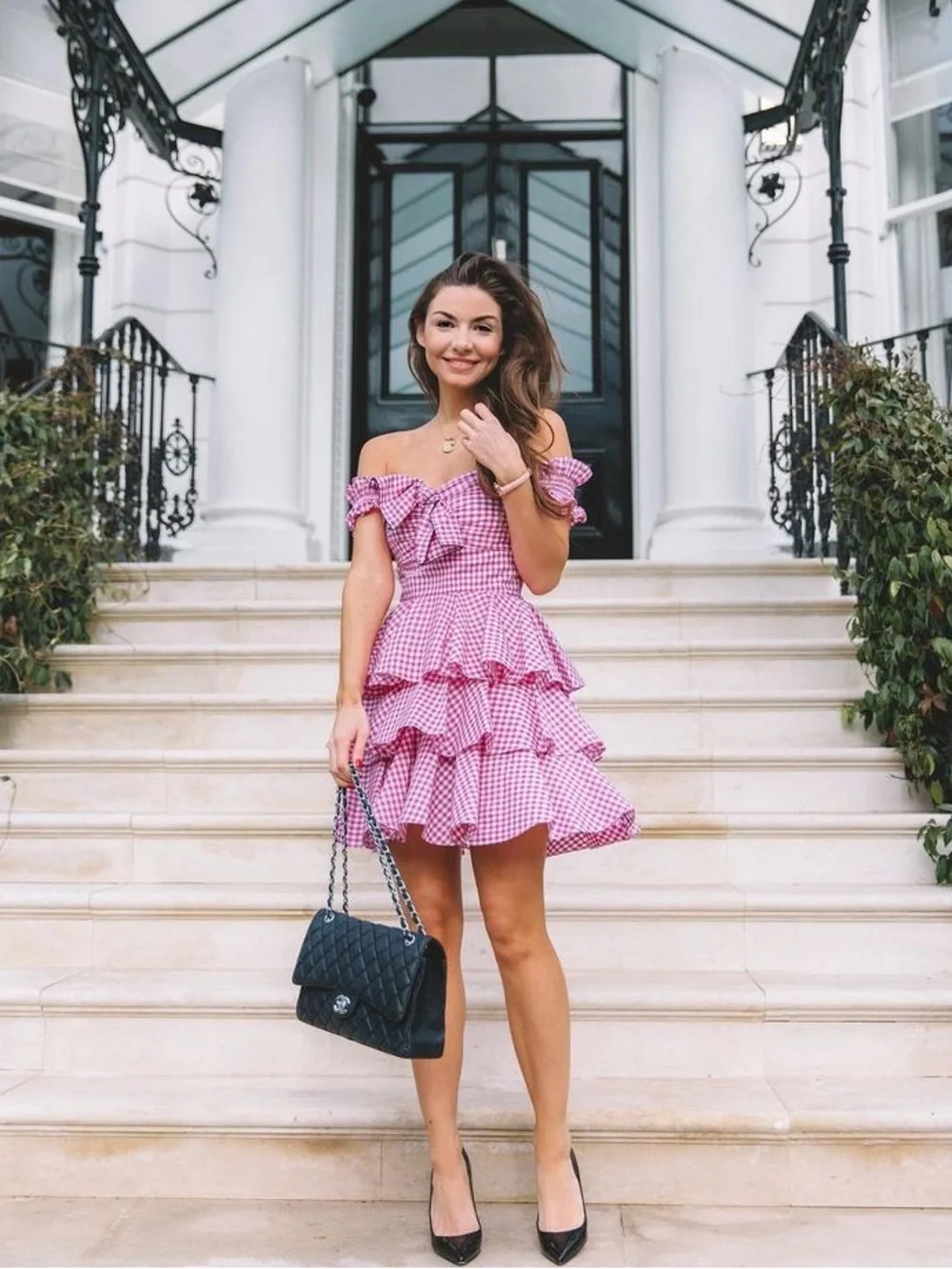 Caroline Constas Helena Gingham Ruffle Mini Dress Strapless Size M